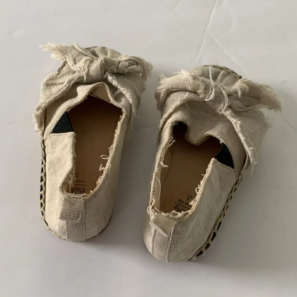 Zara Kids Cream/Tan Frayed Bow Espadrilles